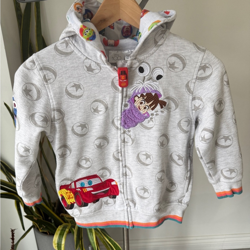 Kids Disney 100 full-zip Hoodie with Fun Cartoon Character Patches